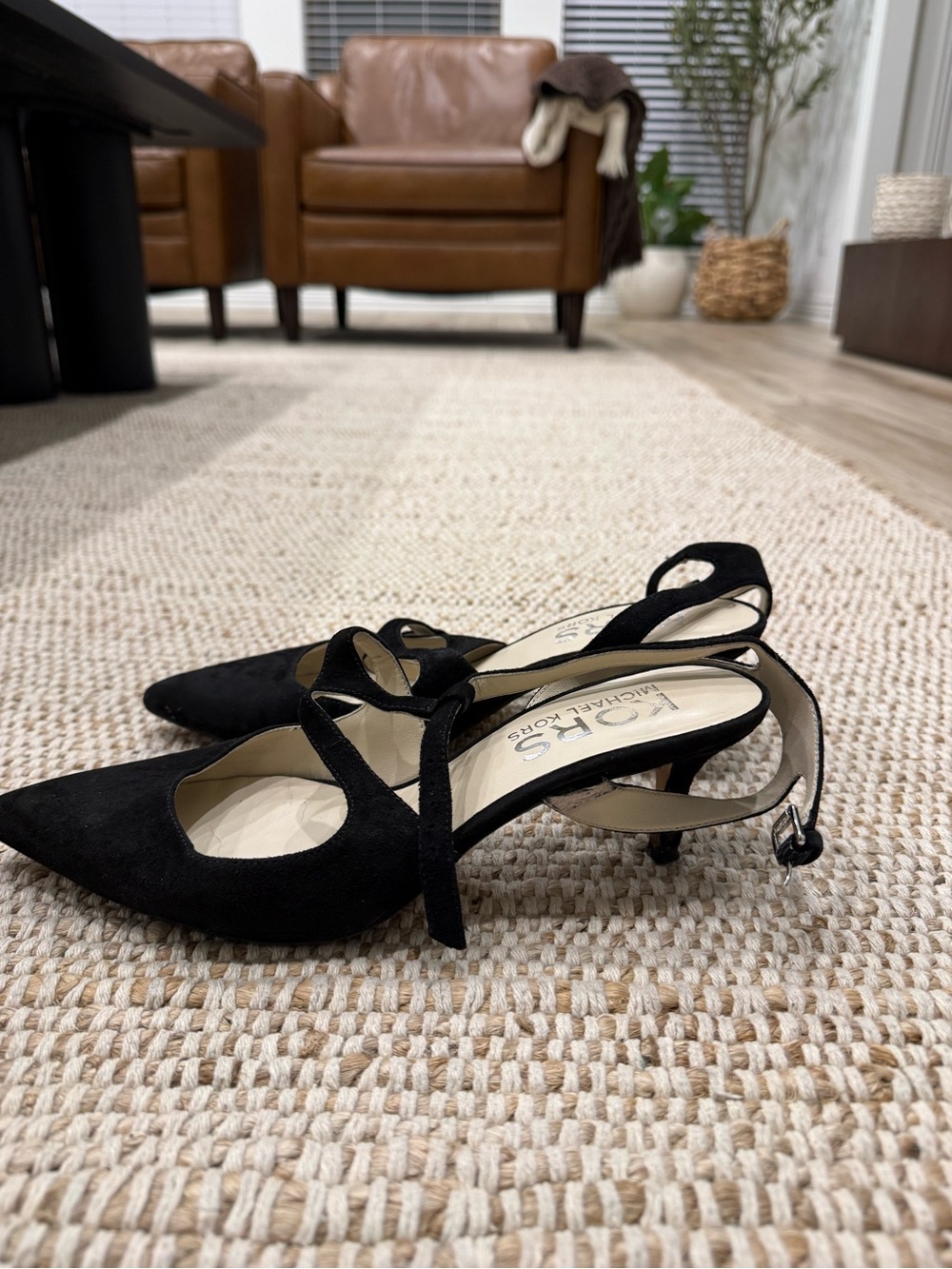 Michael Kors Black Suede Pointed Slingback Heels
